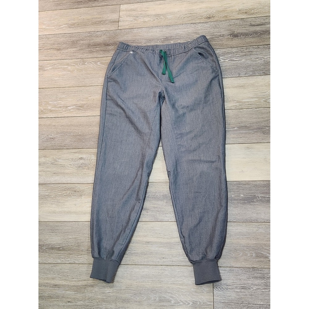 Figs Men's Gray Jogger Scrub Pants with Green Drawstring Size M